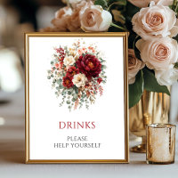 Herbst-Marsala-Blumen-Getränkeschild für die Hochz