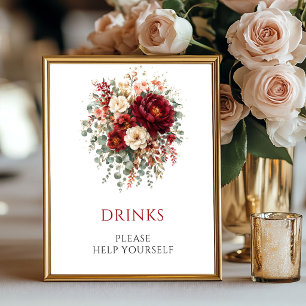 Herbst-Marsala-Blumen-Getränkeschild für die Hochz Poster