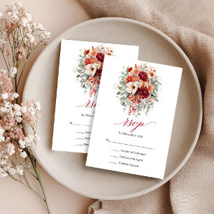 Herbst Marsala Floral Boho Grün RSVP Karte