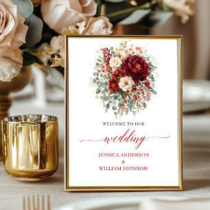 Herbst Marsala Floral Grün Tischdeko Hochzeit 8x10 Poster