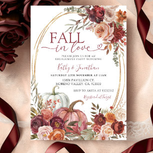 Herbst Marsala Floral Kürbis Gold Verlobungsfeier  Einladung