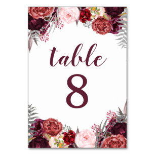 Herbst Marsala Peony Wedding Tischnummer Cards