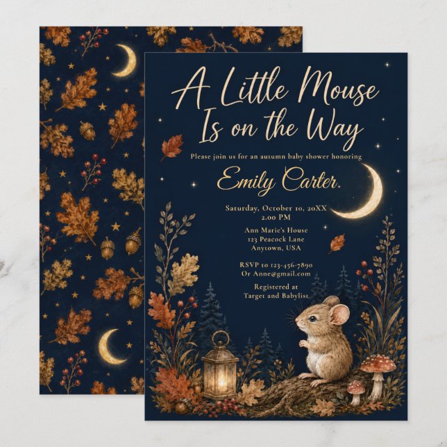 Herbst-Maus-Baby-Party Einladung (Vorne/Hinten)