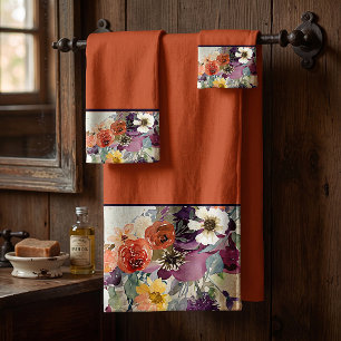 Herbst-Misch-Wasserfarbe-Blumen-Badehandtuch-Set Badhandtuch Set