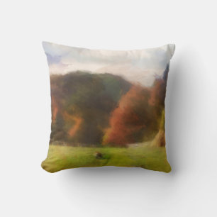 Herbst mit Bergfocken und Haystack Wasserfarbe Kissen