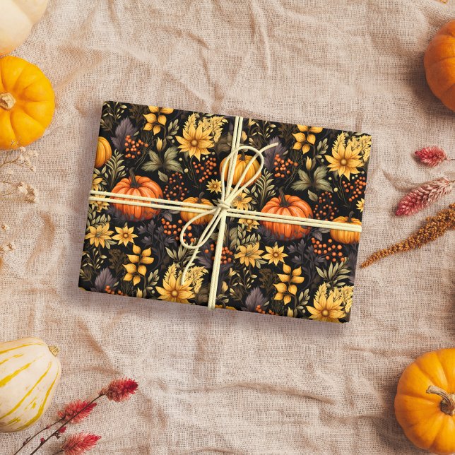 Herbst mit Sonnenblumen, Kürbissen und boho Floral Geschenkpapier (Von Creator hochgeladen)
