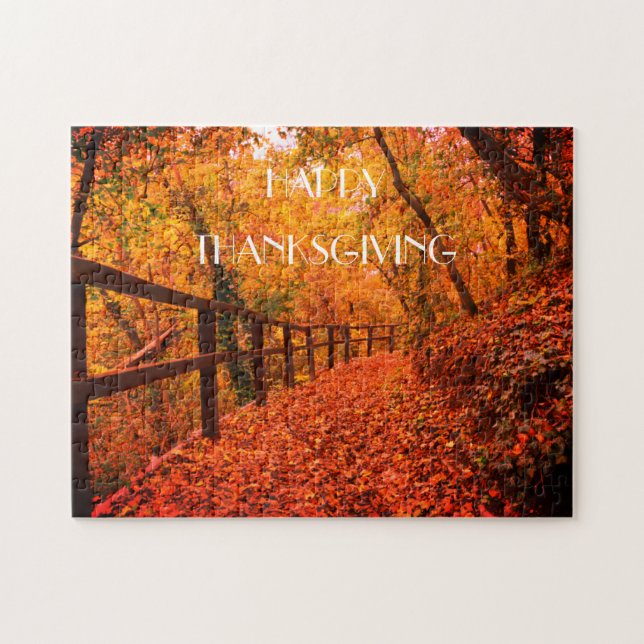 Herbst Moderner Erntedank Blätter Orange Puzzle (Horizontal)