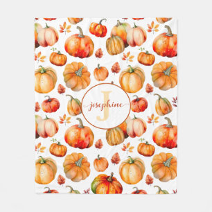 Herbst Monogramm Name Pumpkins Fleece Blankon