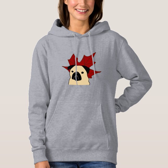 Herbst-Mops mit Blätter, Pumpkins und Sonnenblumen Hoodie (Vorderseite)