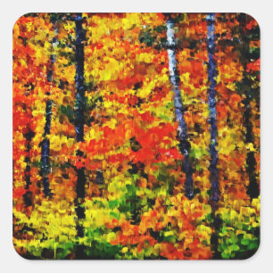 Herbst-Nachmittag #2 - Malerei-Kunst-Aufkleber Quadratischer Aufkleber
