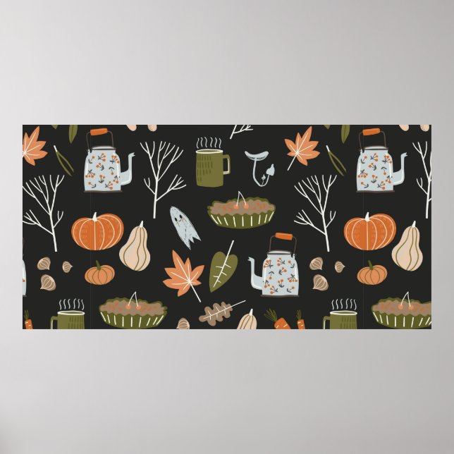 Herbst nahtlos Muster mit gemütlichen Naturelement Poster (Vorne)
