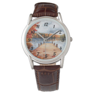 Herbst Natur See Bäume Landschaft Männer Armbanduhr
