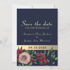 Herbst Navy Burgundy Floral Wedding Save The Date