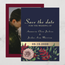 Herbst Navy Burgundy Floral Wedding Save The Date