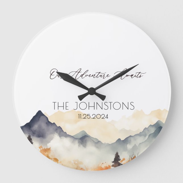 Herbst Neutrales Wasserfarbengebirgskuppel Große Wanduhr (Vorderseite)