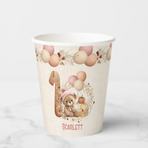 Herbst Niedlich Bear Beary 1. Geburtstag Girl Cups Pappbecher
