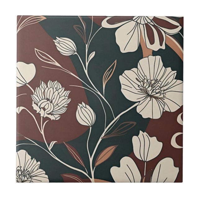 Herbst-Noir-Blüten Fliese (Vorderseite)