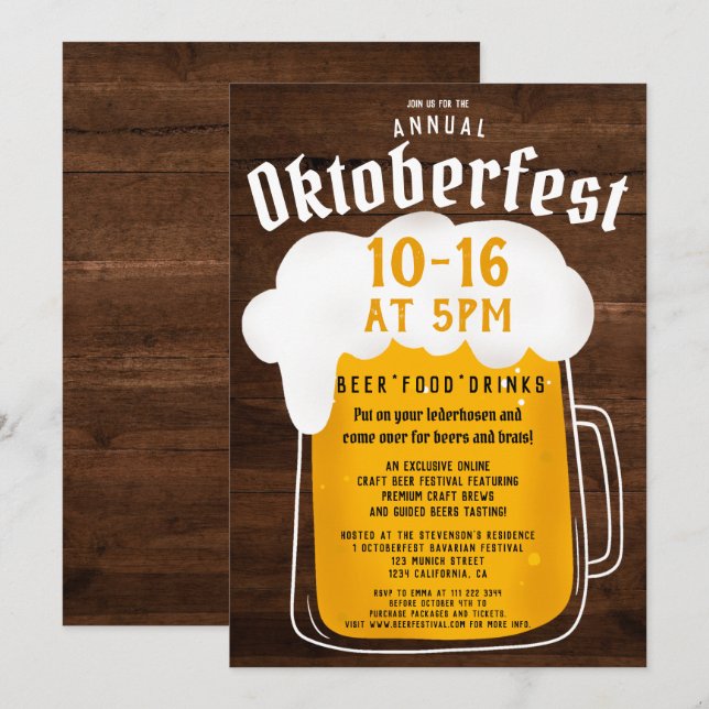 Herbst Oktoberfest Bierfestival Party Bayern Einladung (Vorne/Hinten)