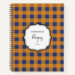 Herbst Orange Blaues Kariertes Muster Rezept Notizbuch