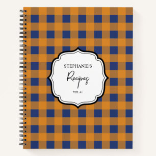 Herbst Orange Blaues Kariertes Muster Rezept Notizbuch