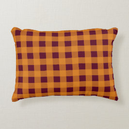 Herbst Orange Burgund Kariertes Muster Dekokissen