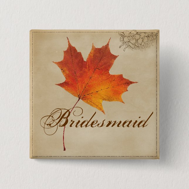 Herbst-orange Fall in Liebe verlässt Brautjungfer Button (Vorderseite)