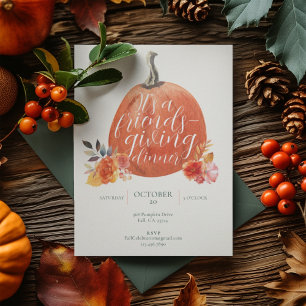 Herbst Orange Friendsgiving Watercolor-Kürbis Einladung