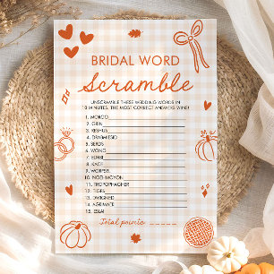 Herbst Orange Gingham Braut-Wort-Scramble-Spiel Einladung