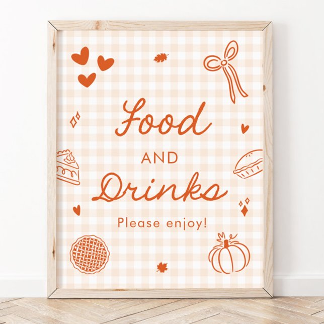 Herbst Orange Gingham Cutie Pie Essen und Trinken  Poster (Fall Orange Gingham Cutie Pie Food and Drinks Sign)