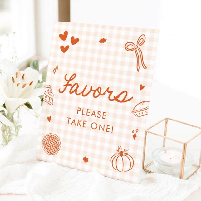Herbst Orange Gingham Cutie Pie Geschenke Schild (Fall Orange Gingham Cutie Pie Favors Sign)