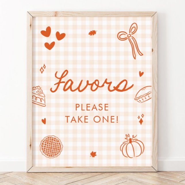 Herbst Orange Gingham Cutie Pie Geschenke Schild (Fall Orange Gingham Cutie Pie Favors Sign)