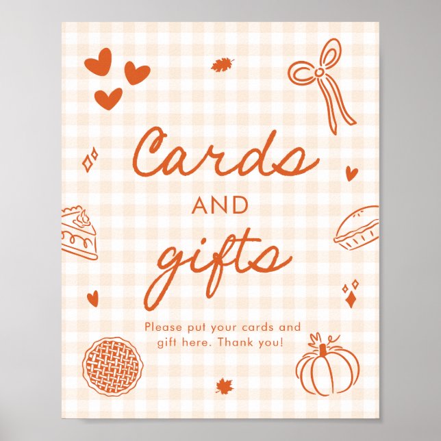 Herbst Orange Gingham Cutie Pie Karten und Geschen Poster (Vorne)