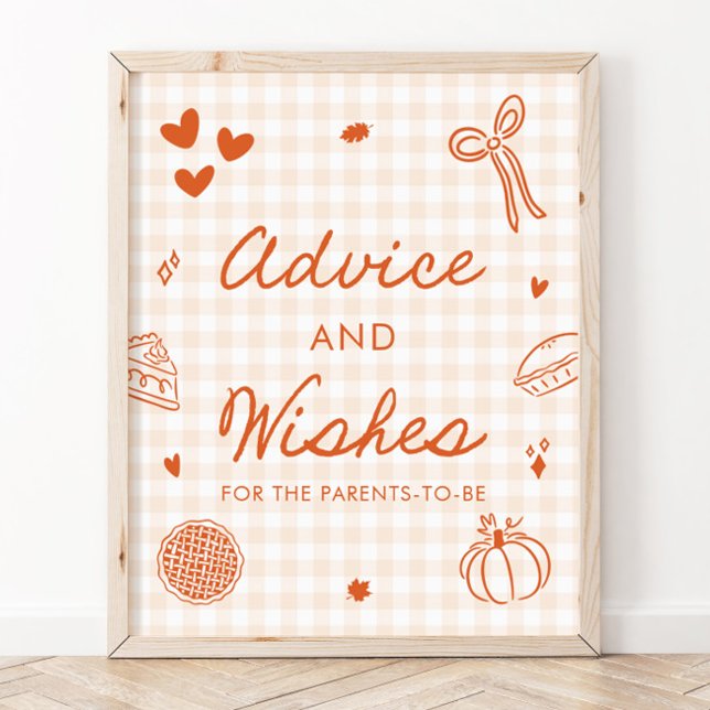 Herbst Orange Gingham Cutie Pie Rat und Wünsche Poster (Fall Orange Gingham Cutie Pie Advice and Wishes Sign)