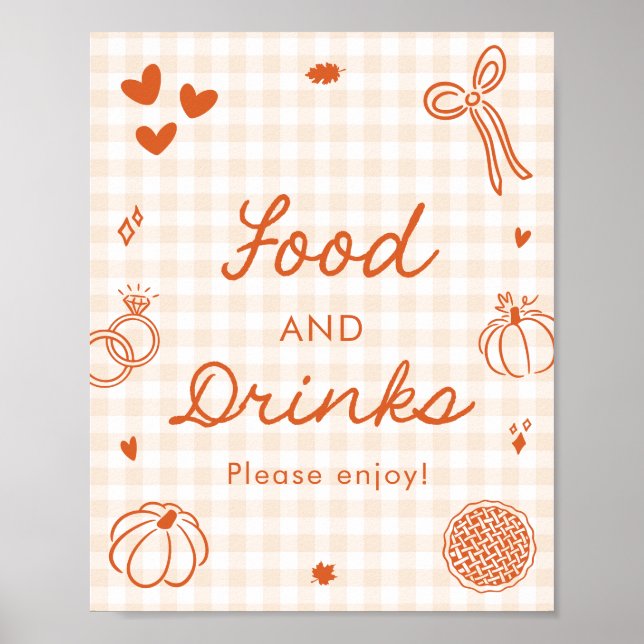 Herbst Orange Gingham Handgezeichnet Essen und Tri Poster (Vorne)