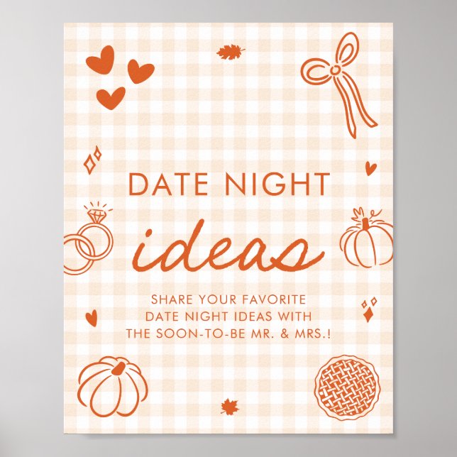 Herbst Orange Gingham Handgezeichnete Date Night I Poster (Vorne)