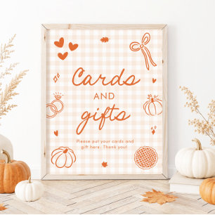 Herbst Orange Gingham Handgezeichnete Karten und G Poster
