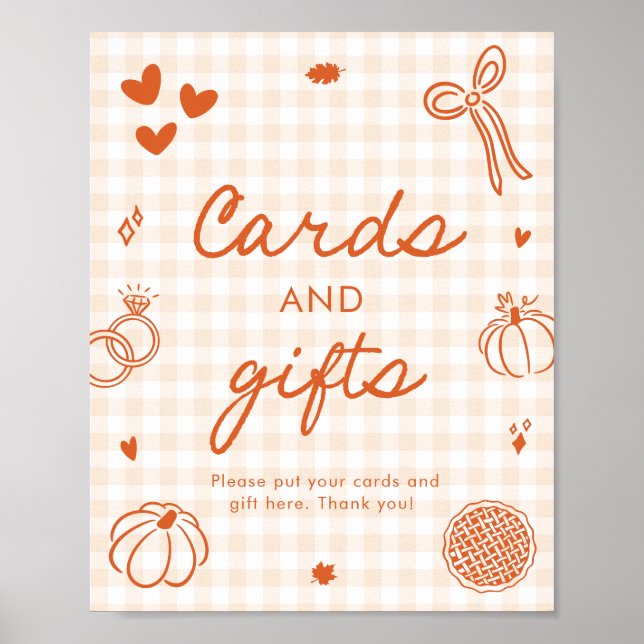 Herbst Orange Gingham Handgezeichnete Karten und G Poster (Vorne)