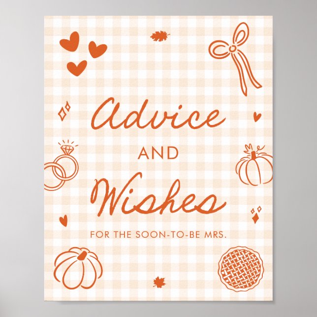 Herbst Orange Gingham Handgezeichnete Ratschläge u Poster (Vorne)