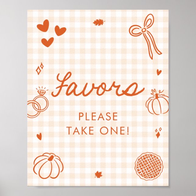 Herbst Orange Gingham Handgezeichnetes Geschenk Sc Poster (Vorne)