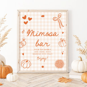 Herbst Orange Gingham Handgezeichnetes Mimosa-Bar- Poster
