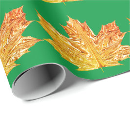 Herbst Orange Goldblätterblättern grün Muster Geschenkpapier