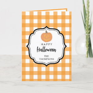 Herbst Orange Kariert Halloween Pumpkin Dankeskarte