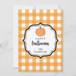 Herbst Orange Kariert Halloween Pumpkin Feiertagskarte