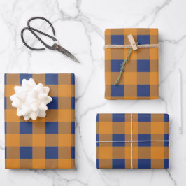Herbst Orange Kariertes Muster Geschenkpapier Set