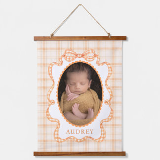 Herbst Orange Karo Baby Foto Wandteppich Mit Holzrahmen