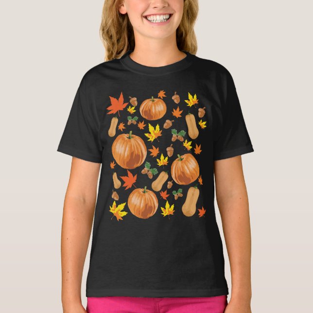 Herbst Orange Pumpkin Fall Pattern T-Shirt (Vorderseite)