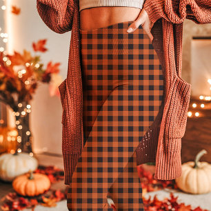 Herbst Orange und Black Gingham Kariert Leggings