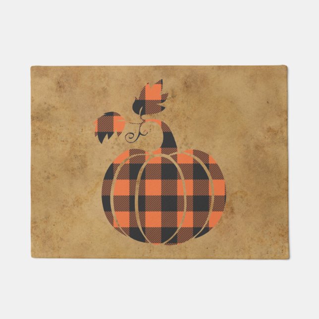 Herbst Orange und Schwarz Karierter Herbstpumpen Fußmatte (Vorderseite)