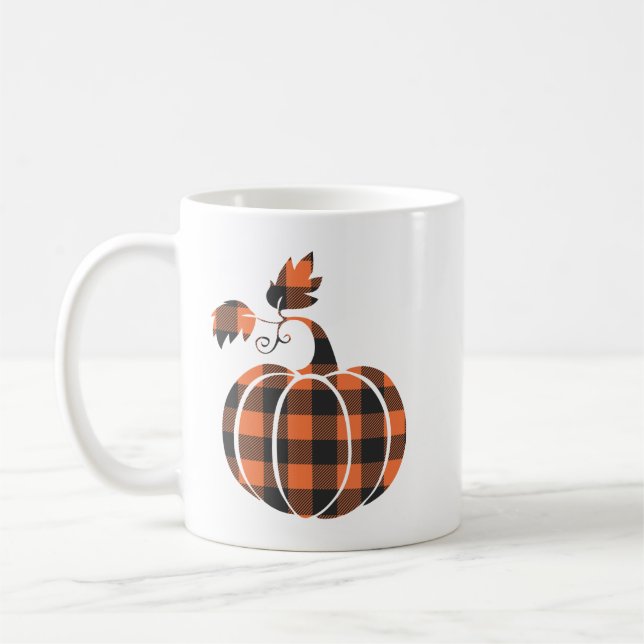 Herbst Orange und Schwarz Karierter Herbstpumpen Kaffeetasse (Links)