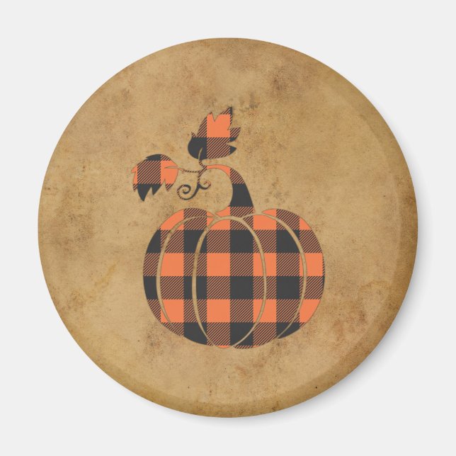 Herbst Orange und Schwarz Karierter Herbstpumpen Magnet (Vorne)